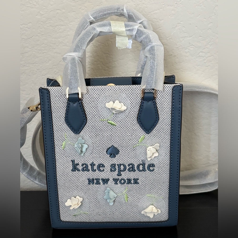 kate spade Small Tote in Light Blue and White with Floral Appliqué - Picture 2 of 5
